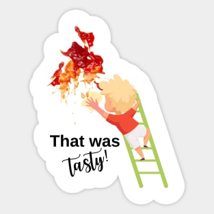 funny design with ketchup stain and kid Sticker